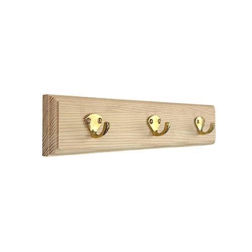 Hook rail 35 x 7 cm - 3 hooks, brass