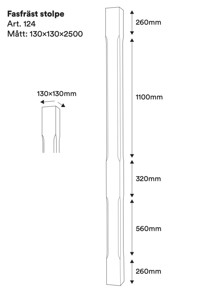 Holzsäule für Balkon und Veranda - 130 x 2500 mm