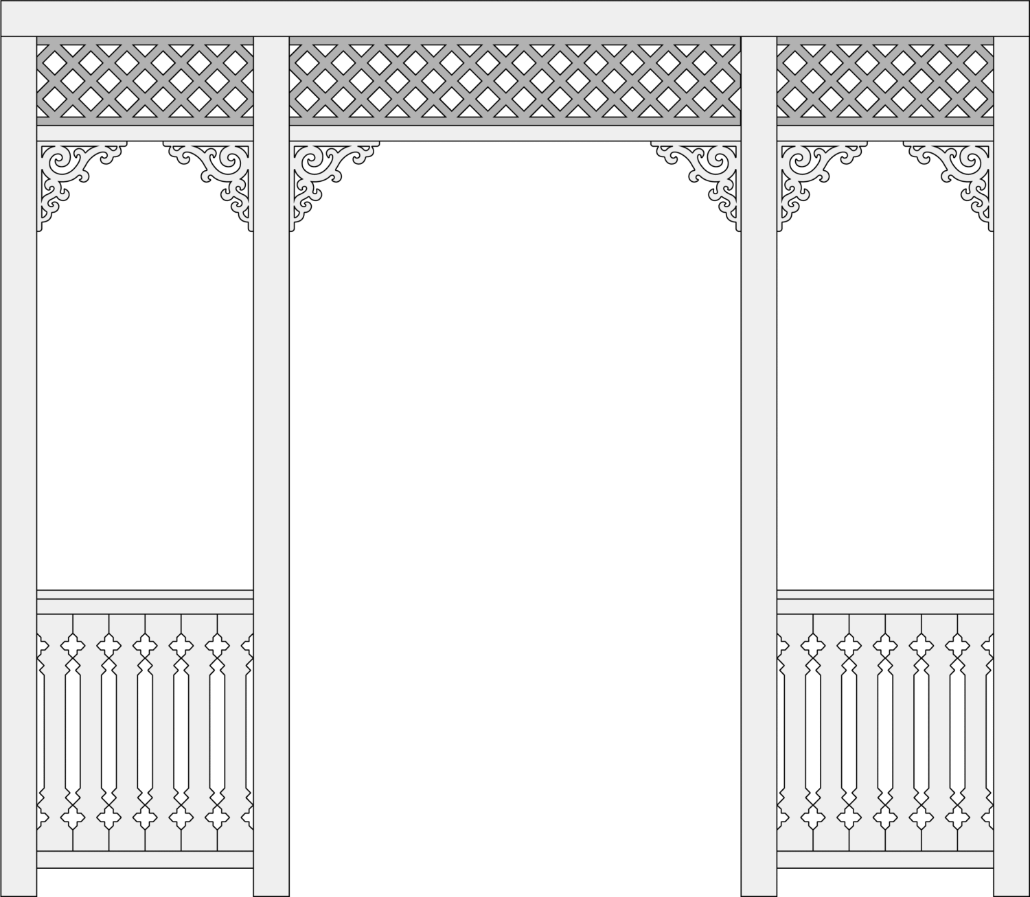 Veranda infill 003 - Illustrated with brackets and fence - Upper decoration for the porch