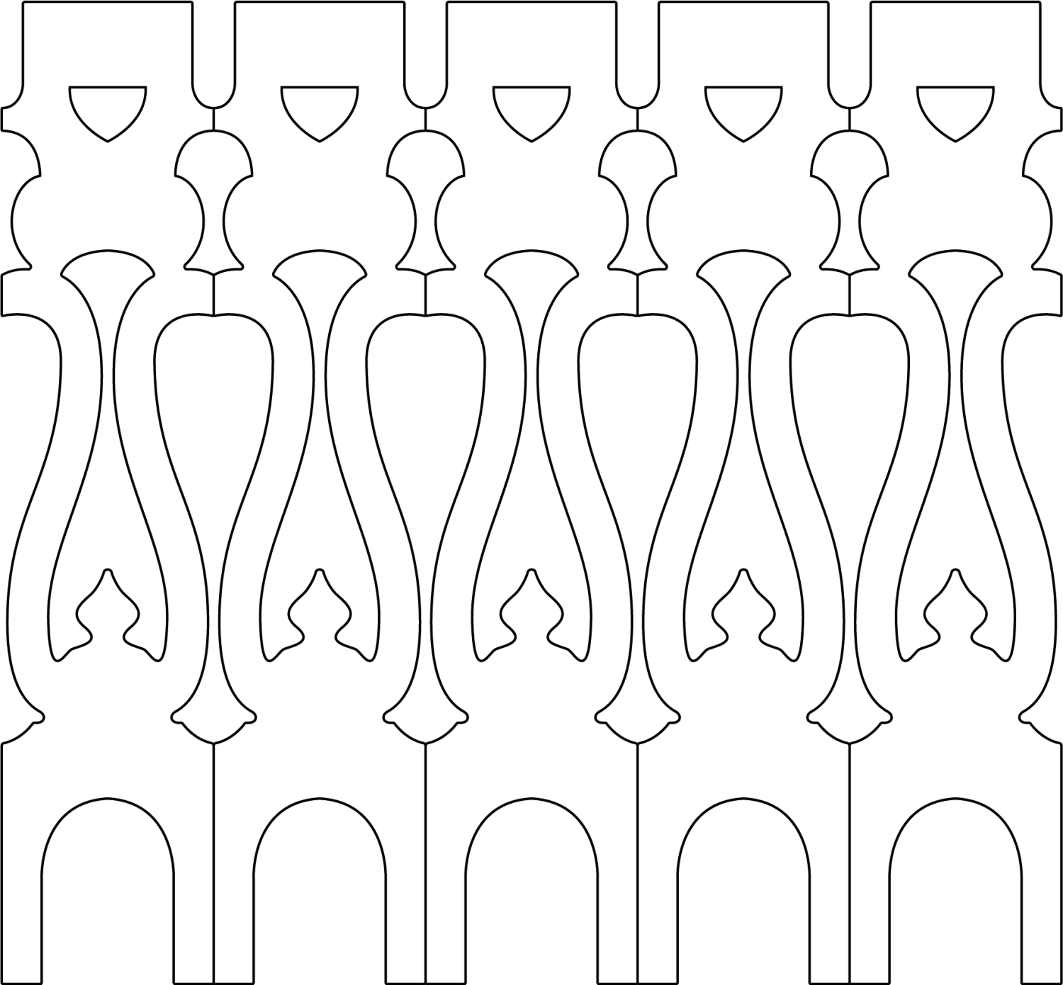 Baluster 001 - The drawing shows 5 Decorative victorian sawn balusters & pickets together