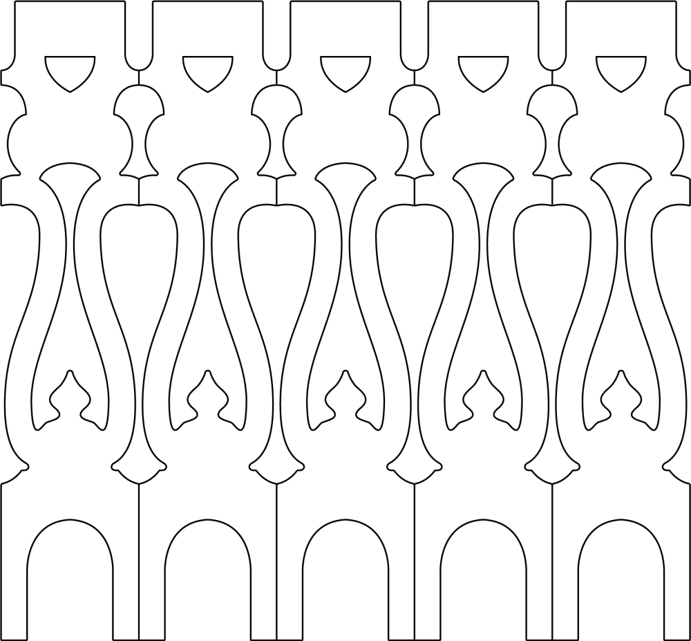 Ziergeländer 001 und Zierzäune im schwedischen Stil. Das Bild zeigt 5 Teile zusammen.