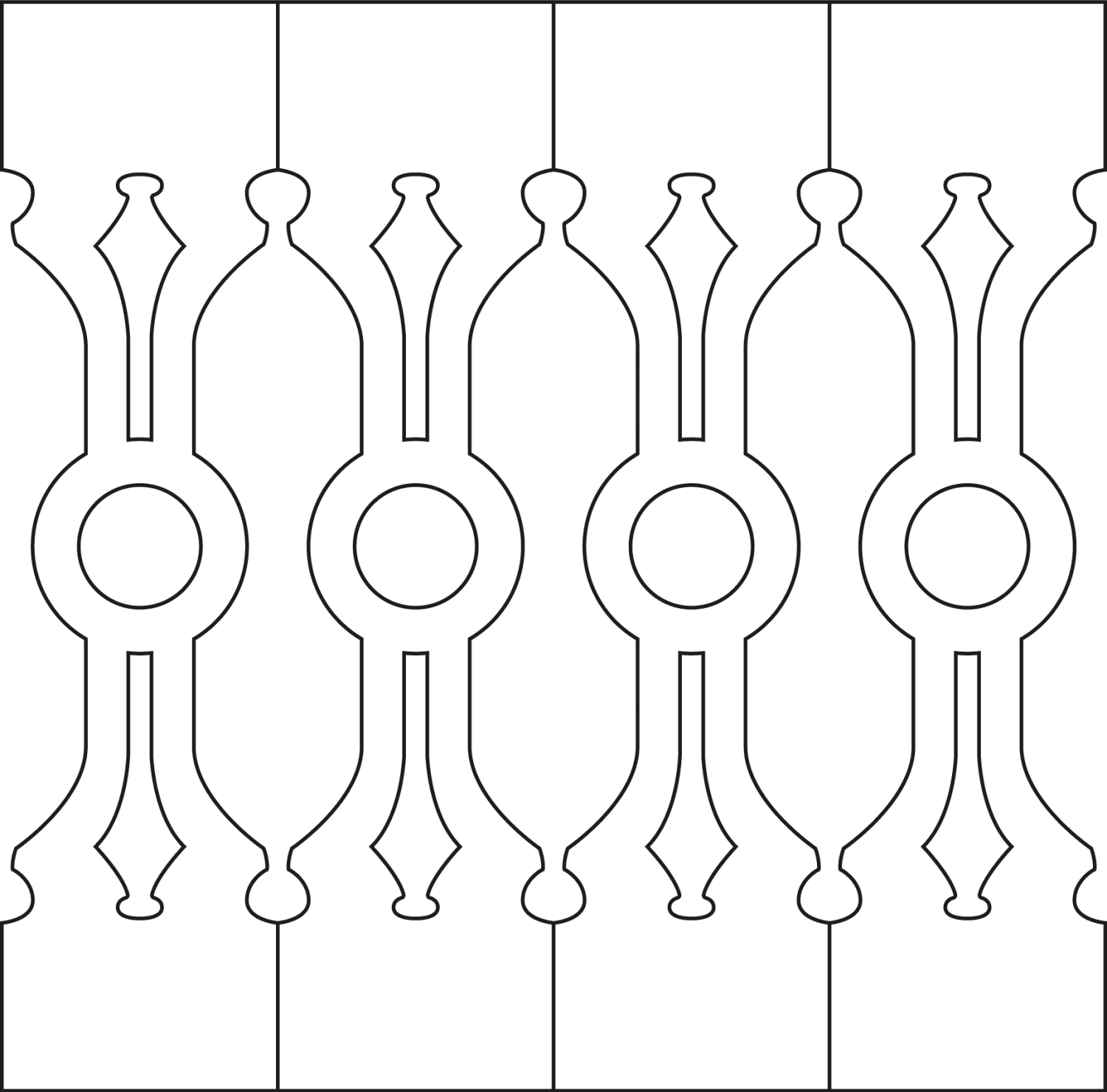 Räcke 002 - Ritningen visar 4 st ribbor tillsammans. Spjäla och räckesprofil till träräcke, balkong, altan och staket.