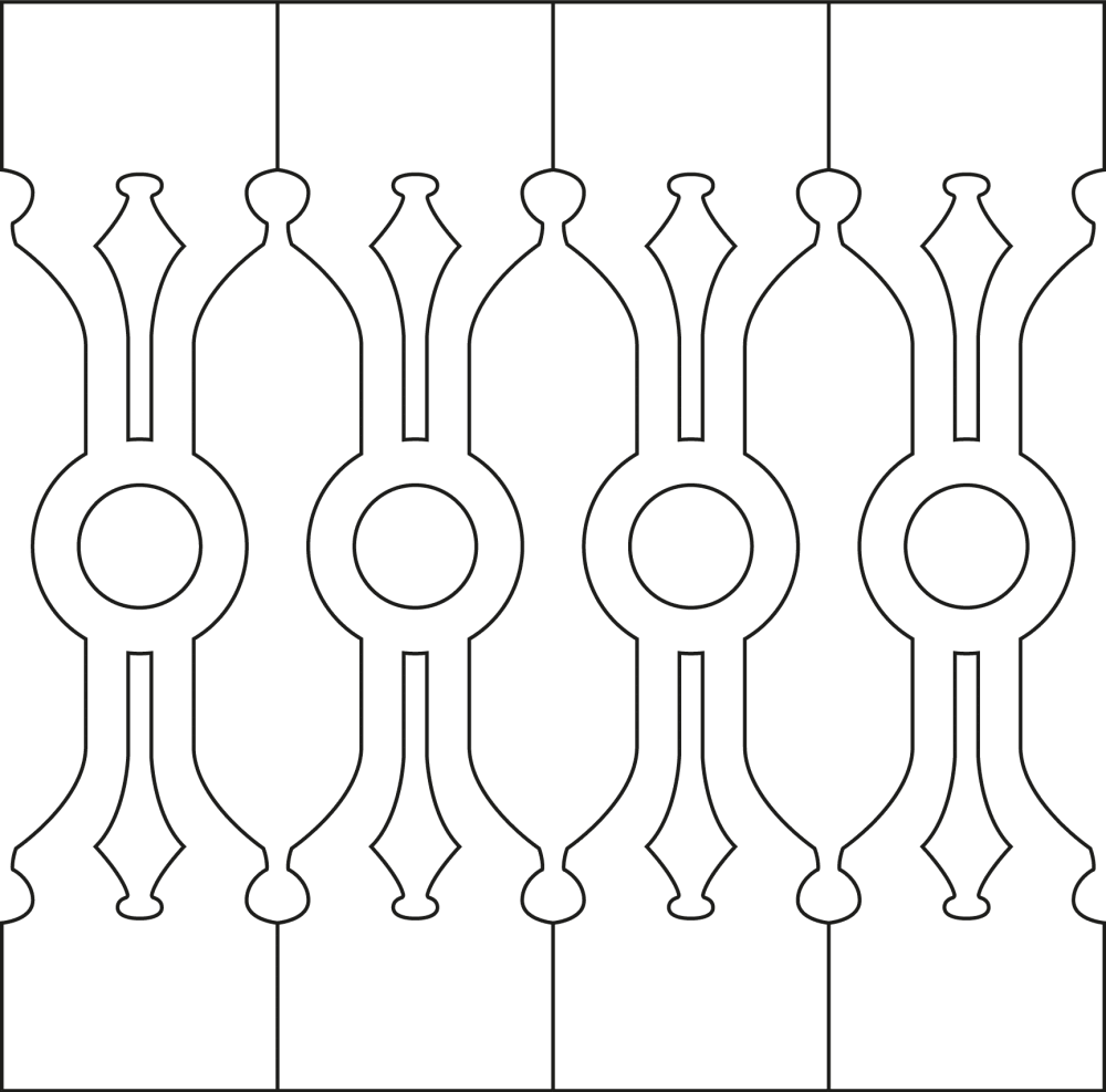 Ziergeländer 002 und Zierzäune im schwedischen Stil. Das Bild zeigt 4 Teile zusammen.