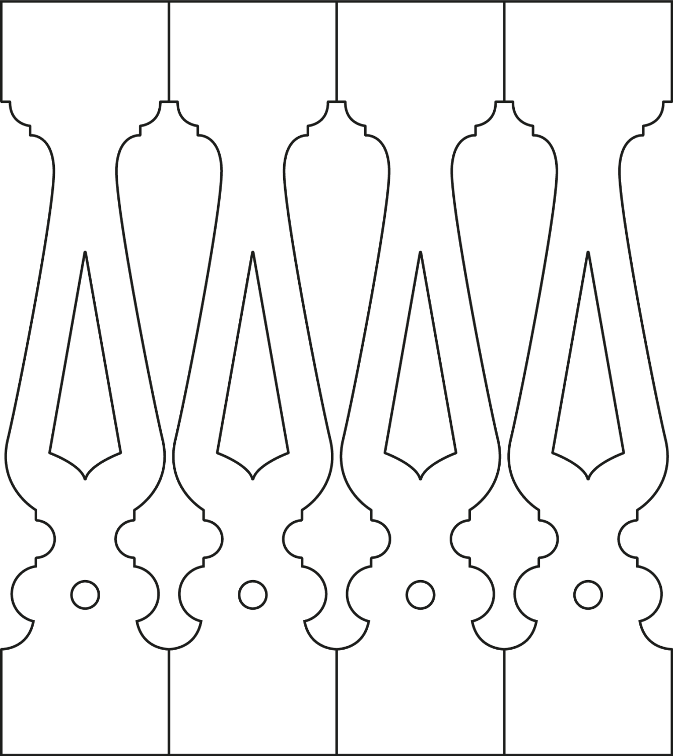 Ziergeländer 003 und Zierzäune im schwedischen Stil. Das Bild zeigt 4 Teile zusammen.