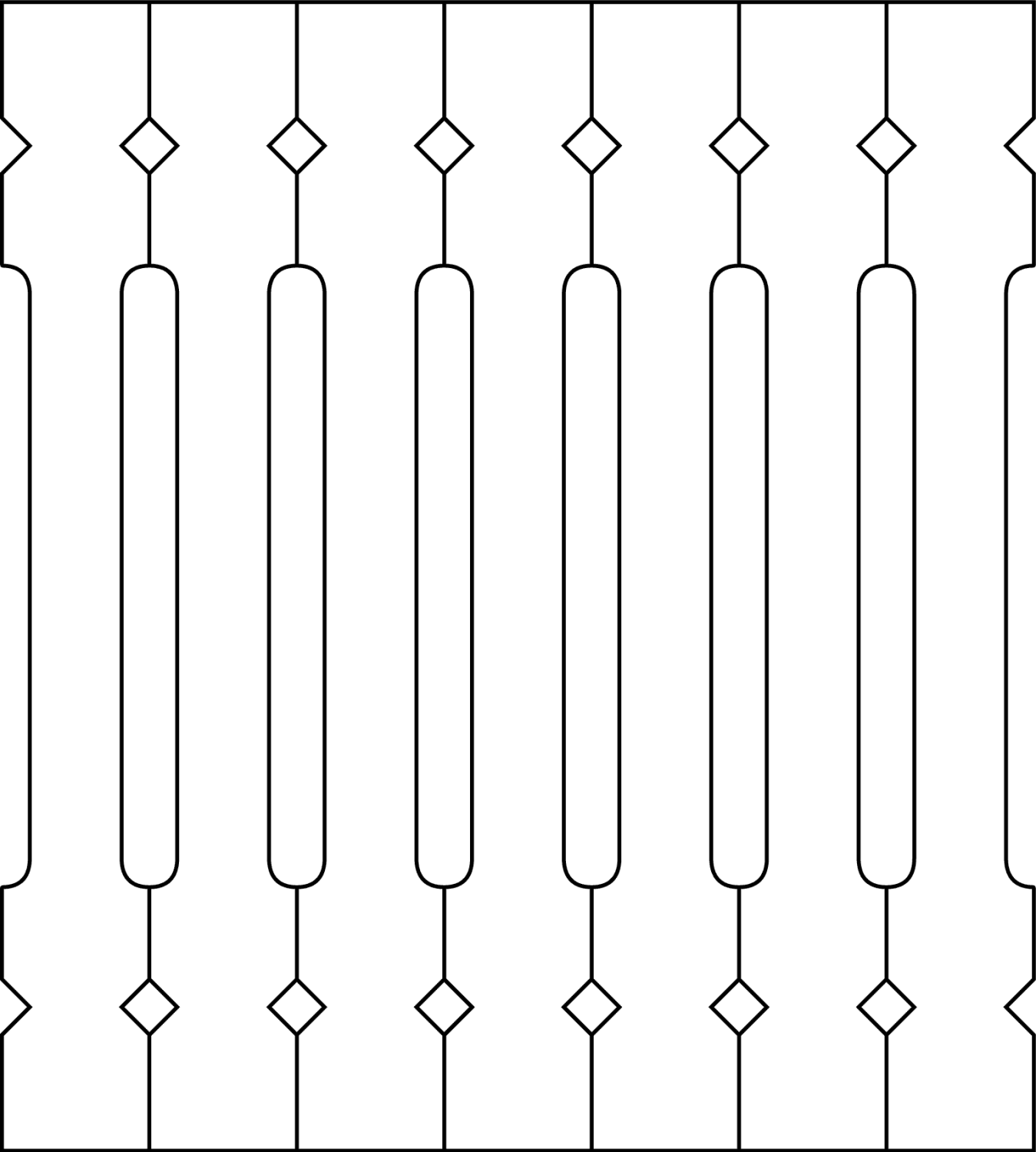 Baluster 005 - The drawing shows 7 Decorative victorian sawn balusters & pickets together
