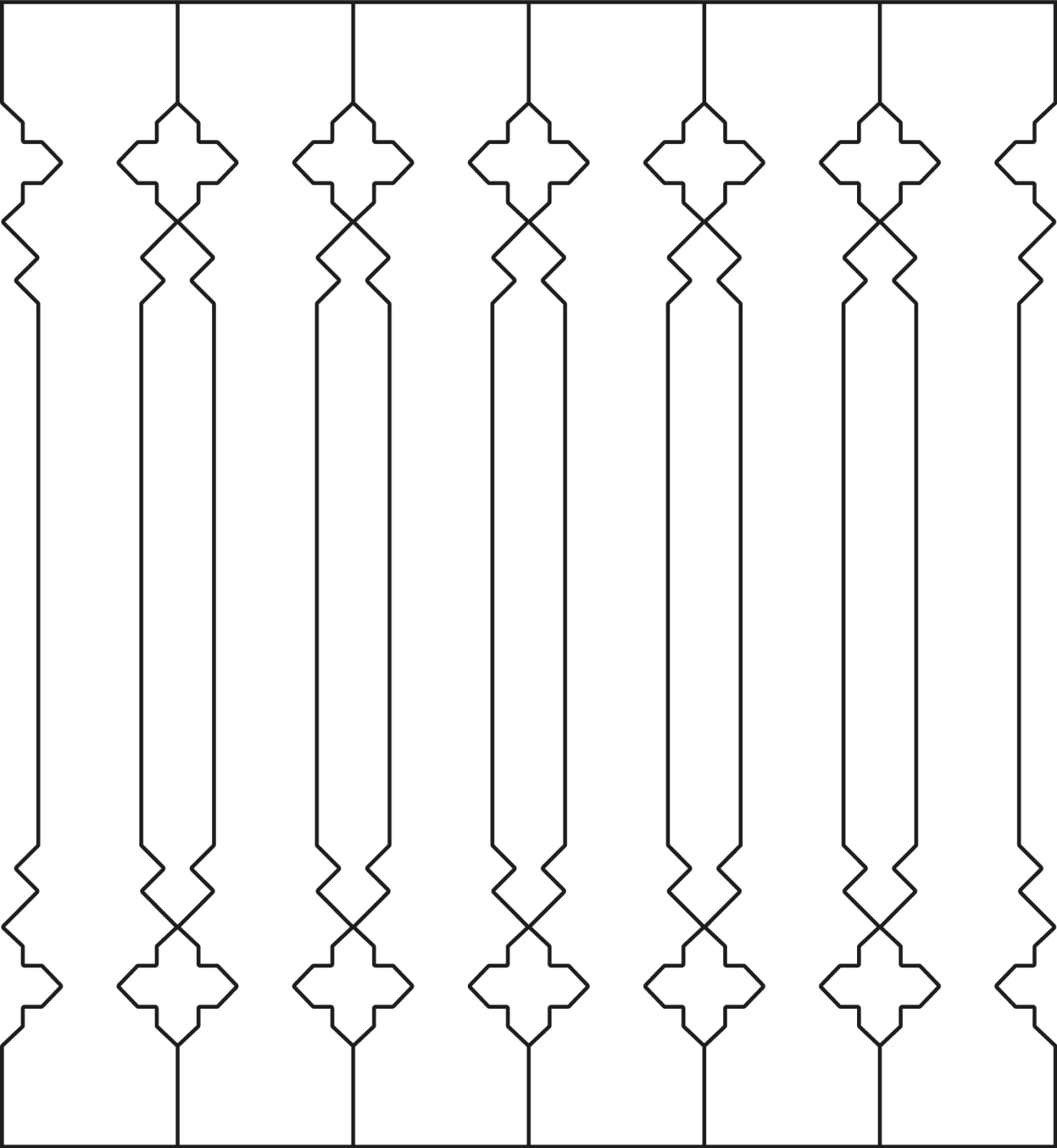Baluster 011 - The drawing shows 6 Decorative victorian sawn balusters & pickets together
