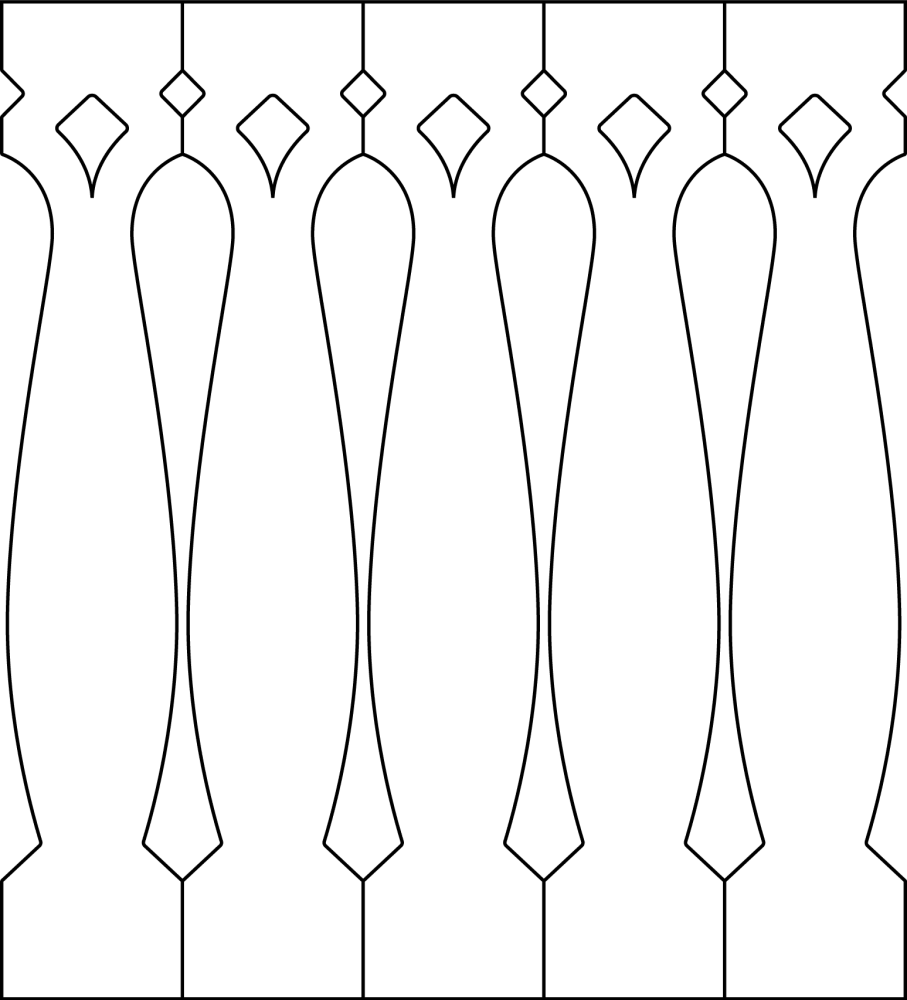 Ziergeländer 013 und Zierzäune im schwedischen Stil. Das Bild zeigt 5 Teile zusammen.