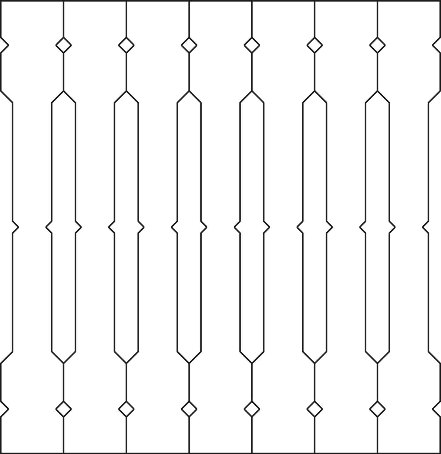 Baluster 022 - The drawing shows 7 Decorative victorian sawn balusters & pickets together