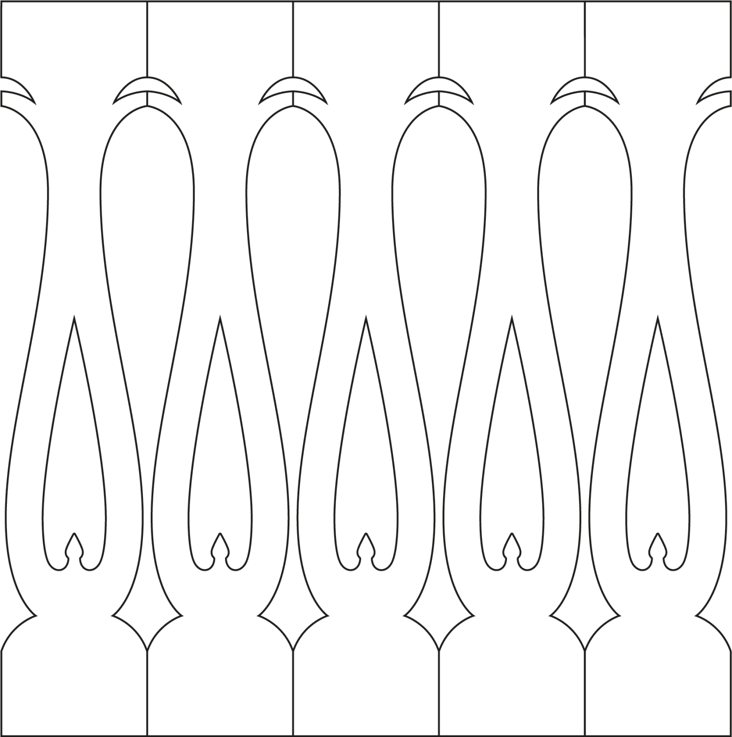Baluster 026 - The drawing shows 5 Decorative victorian sawn balusters & pickets together
