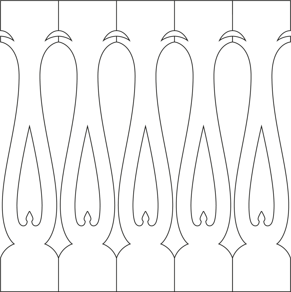 Ziergeländer 026 und Zierzäune im schwedischen Stil. Das Bild zeigt 5 Teile zusammen.