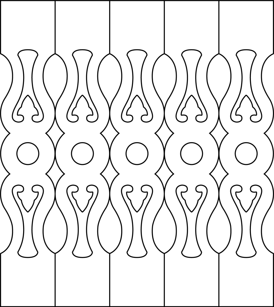 Ziergeländer 030 und Zierzäune im schwedischen Stil. Das Bild zeigt 5 Teile zusammen.