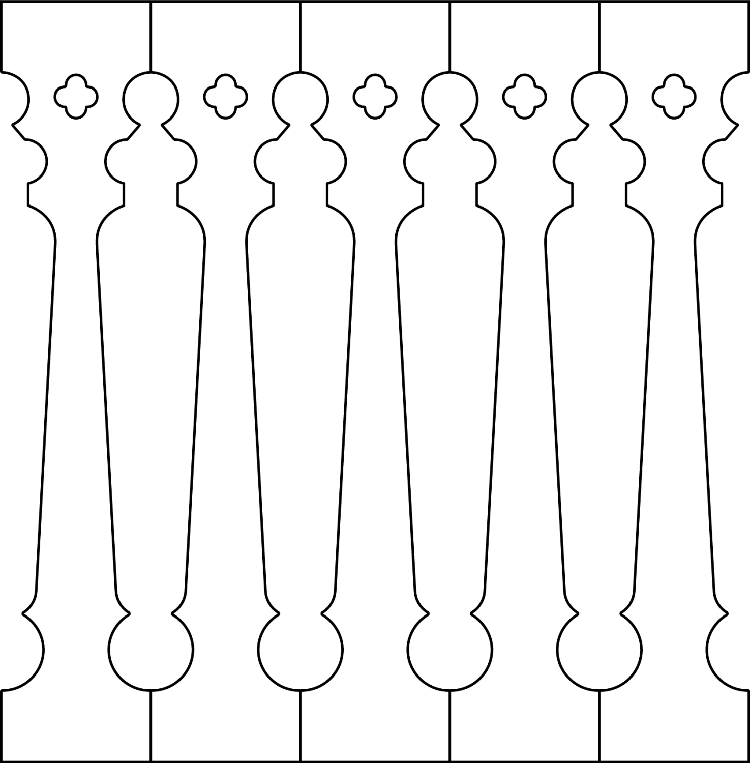 Baluster 040 - The drawing shows 5 Decorative victorian sawn balusters & pickets together