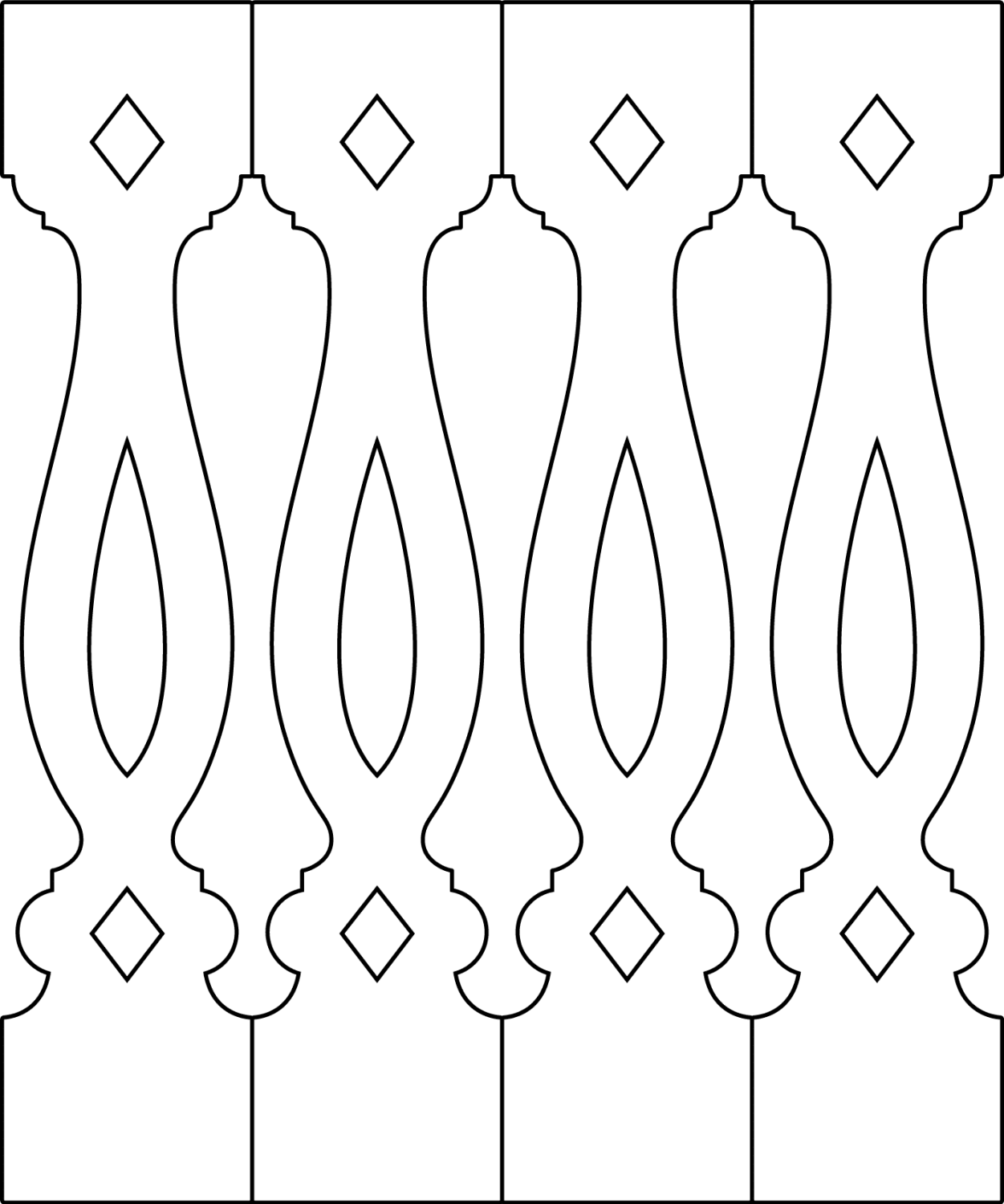 Baluster 046 - The drawing shows 4 Decorative victorian sawn balusters & pickets together