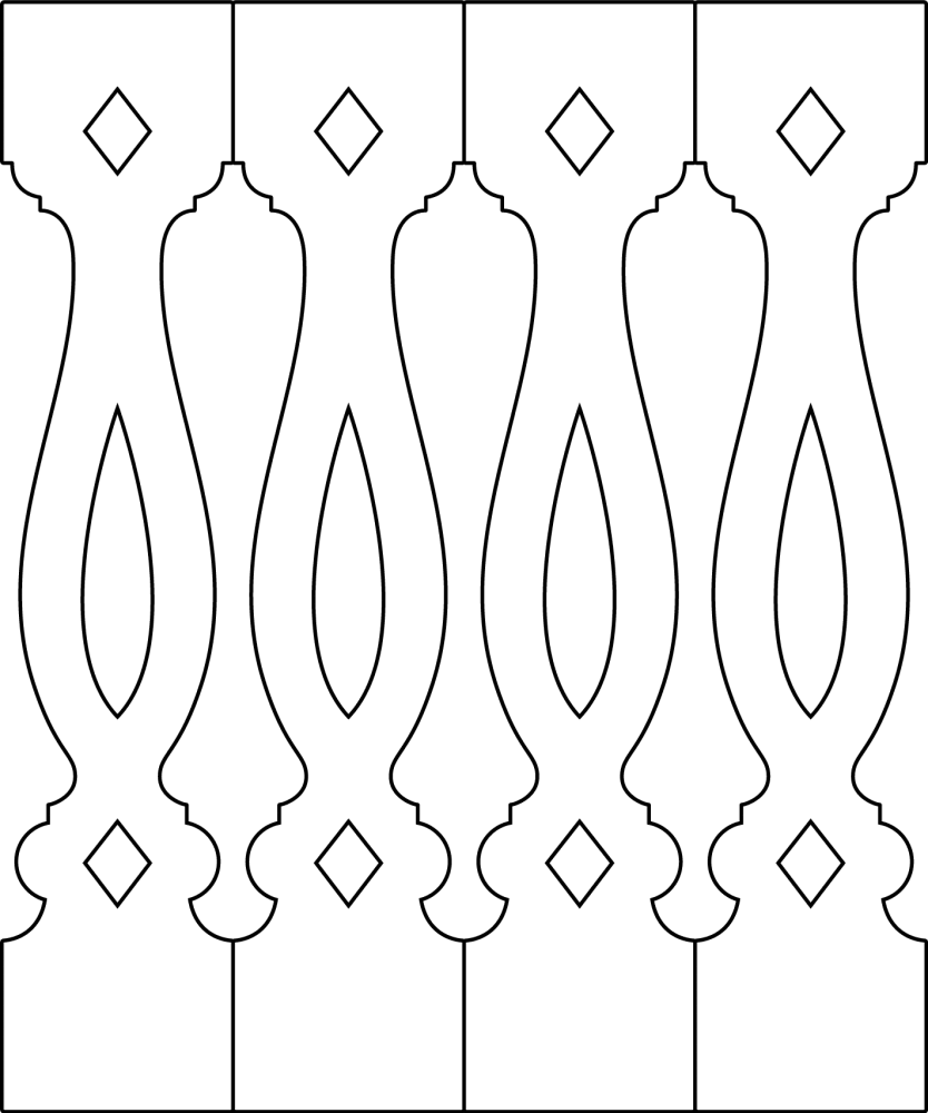 Ziergeländer 046 und Zierzäune im schwedischen Stil. Das Bild zeigt 4 Teile zusammen.