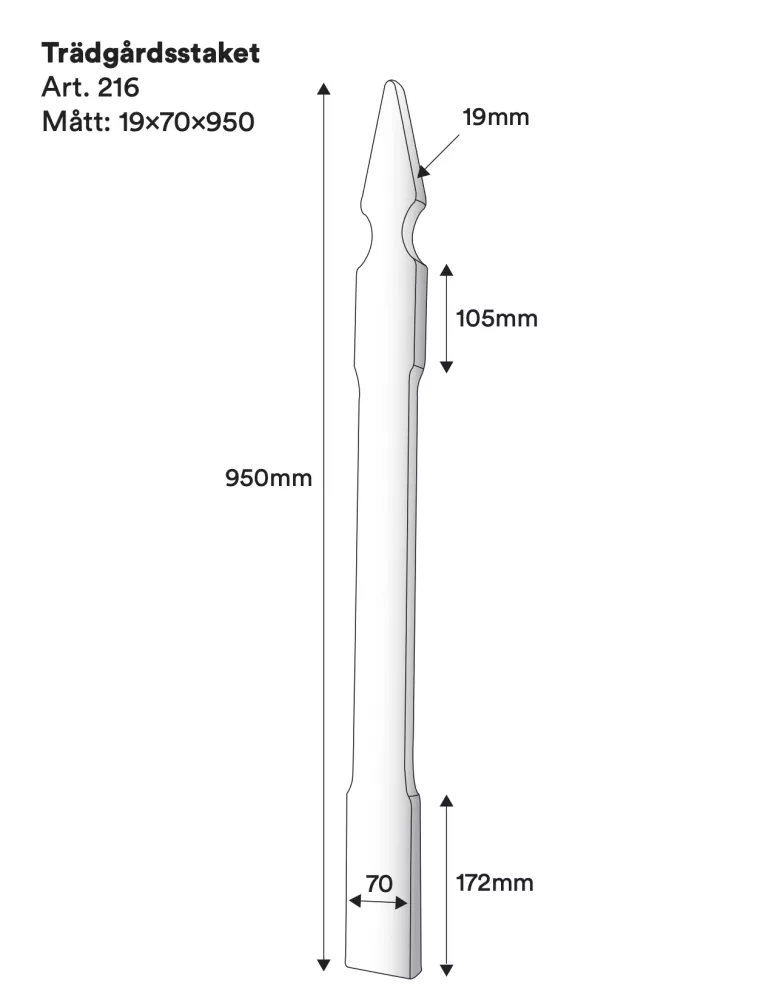 Wooden Picked - Pine - 95 x 7 cm