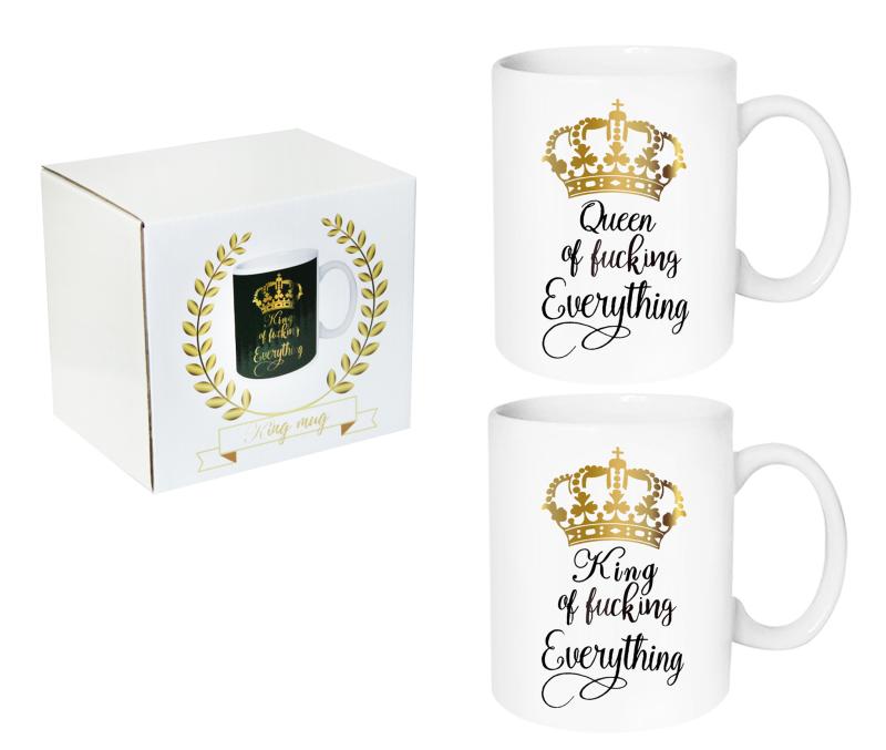 Queen or King of fucking everything - Jumbomugg  11X13cm Vit