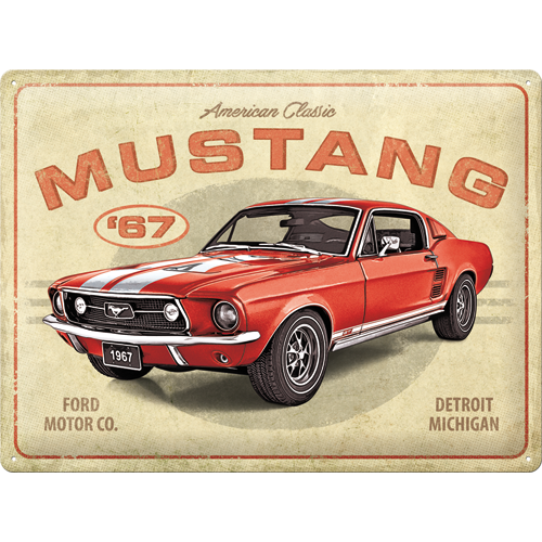 Ford Mustang - GT   1967 Red - metallskylt 30x40cm