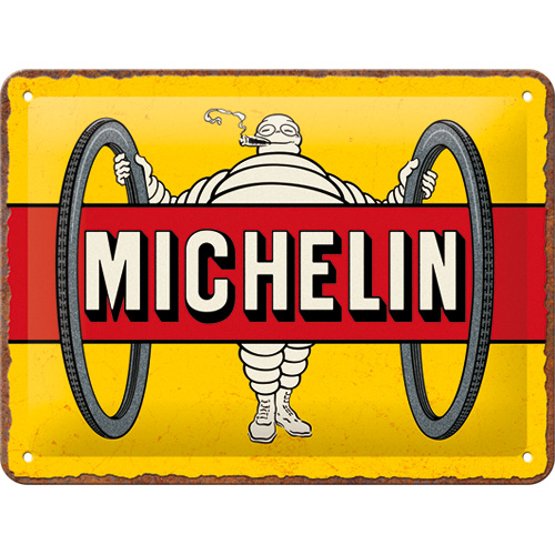 "Metallskylt "Michelin - Tyres   Bibendum Yellow" 15 x 20 cm"