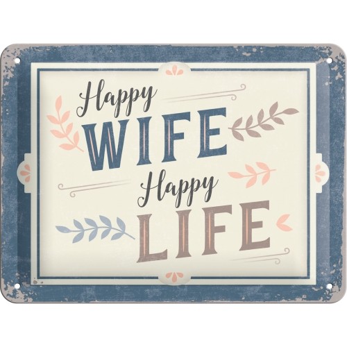 Metallskylt "Happt Wife - happy   life." 15x20 cm"