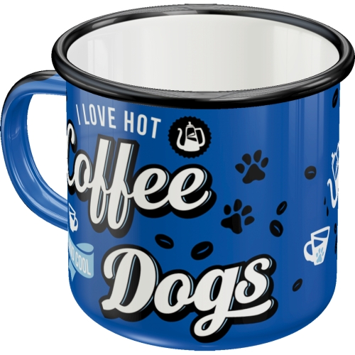 Emaljmugg "Hot Coffee & Cool   Dogs", 8,5 x 9 cm, 0,33L"