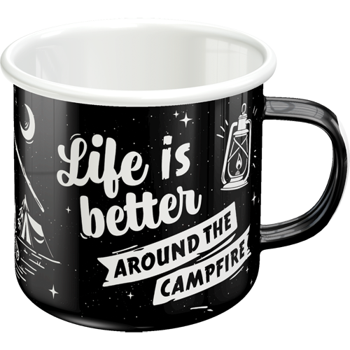 Emaljmugg "Life Is Better Around   The Ca", 8,5 x 9 cm, 0,33L"