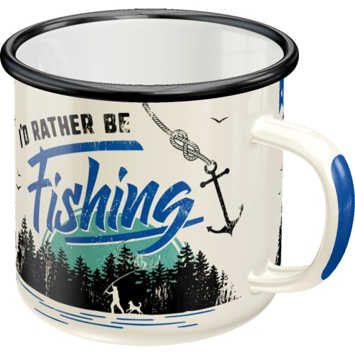 Emaljmugg "I'd Rather Be   Fishing", 8,5 x 9 cm, 0,33L"