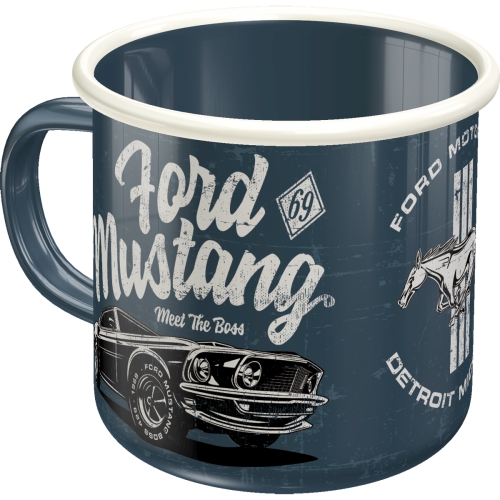Emaljmugg "Ford Mustang - The   Boss", 8,5 x 9 cm, 0,33L"