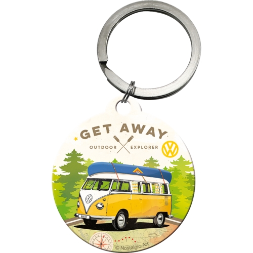 "Nyckelring rund "VW Bulli - Let´s   get away", 4,5 x 6 cm"