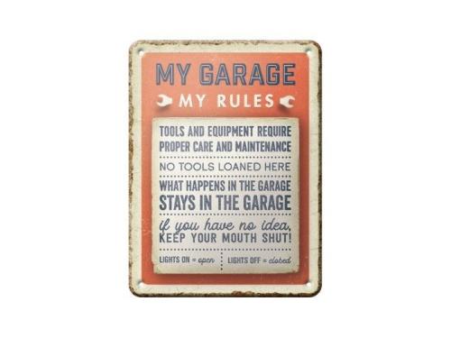 "Metallskylt "My Garage, my   rules" 15x20 cm"