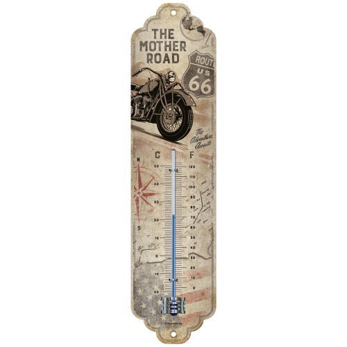 Termometer "Route 66 bike map",  6,5 x 28 cm, metall"