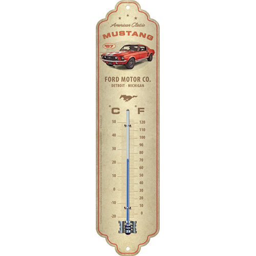 Termometer "Ford Mustang - GT   -67 red", 6,5 x 28 cm, metall