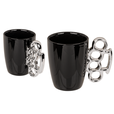 Black mug, Knuckle Duster, ca. 12, 5 x 11 cm