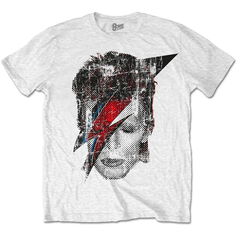 Bowie - Halftone flash face white t-shirt