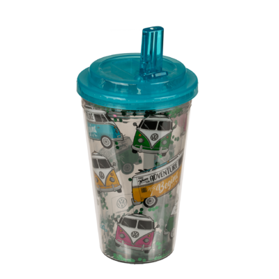 Drinking cup, VW T1 Bus - Surf Adventure, with lid and drinking straw
