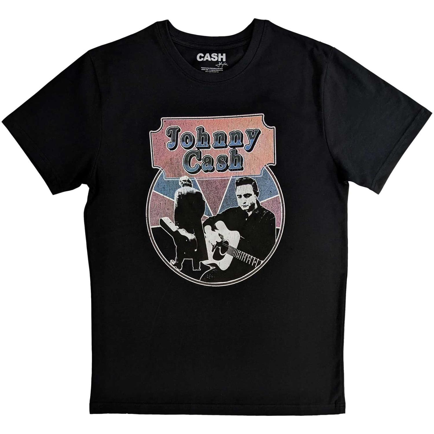 Johnny Cash Unisex T-Shirt: Walking Guitar & Front On