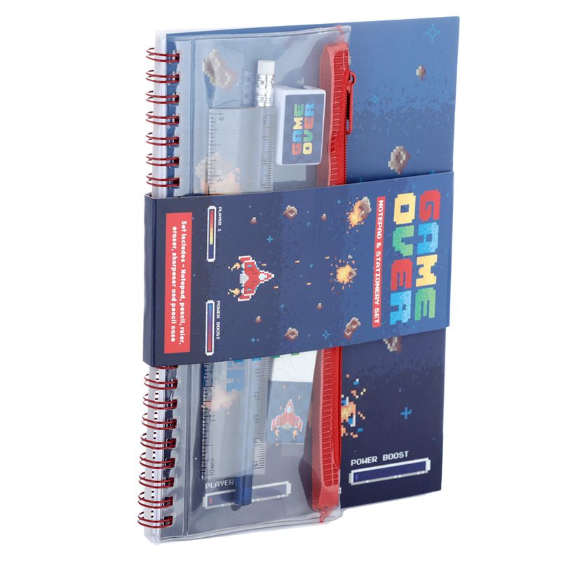 Game Over Ring Bound Notepad & Pencil Case 6 Piece Stationer