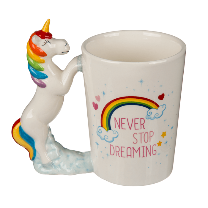 Mug with Unicorn handle "Never stop dreaming"