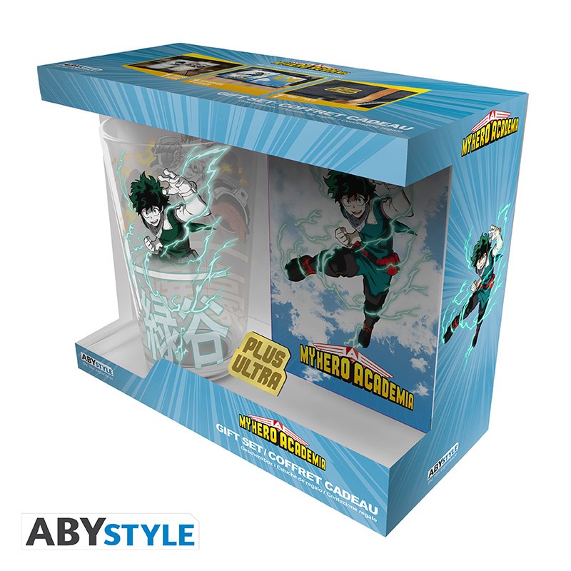 My Hero Academia - Pck XXL glass + pin + pocket notebook "Heroes"