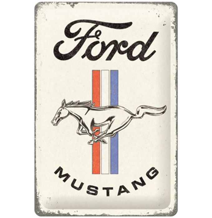 "Metallskylt "Ford mustang - vit"   20x30 cm"