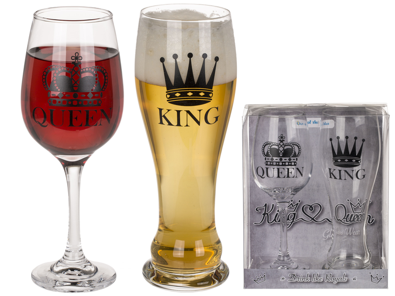 Öl och Vinglas - " King & Queen"  i present förpackning