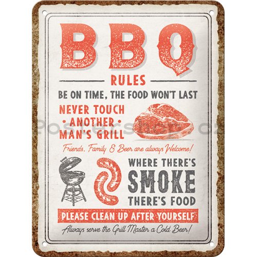 "Metallskylt "BBQ rules" 15x20 cm"
