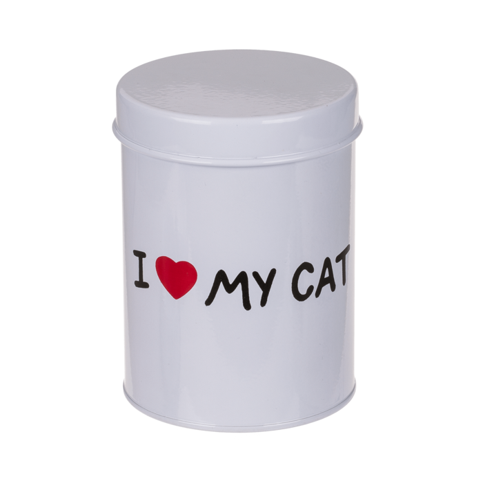 I love my cat, round metal tin. ca 10x14,5cm