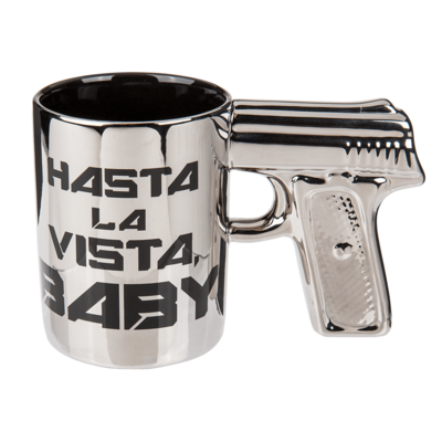 Silver mug with pistol grip, Hasta la vista baby