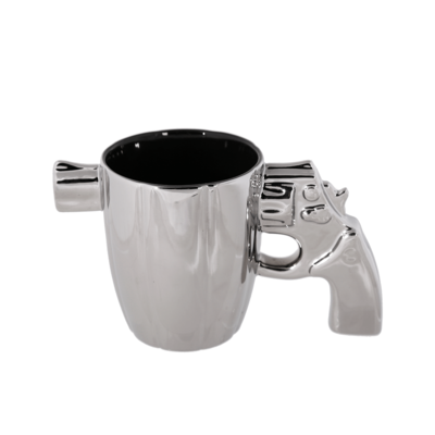Silver mug with revolver handle, ca. 18 x 10 cm