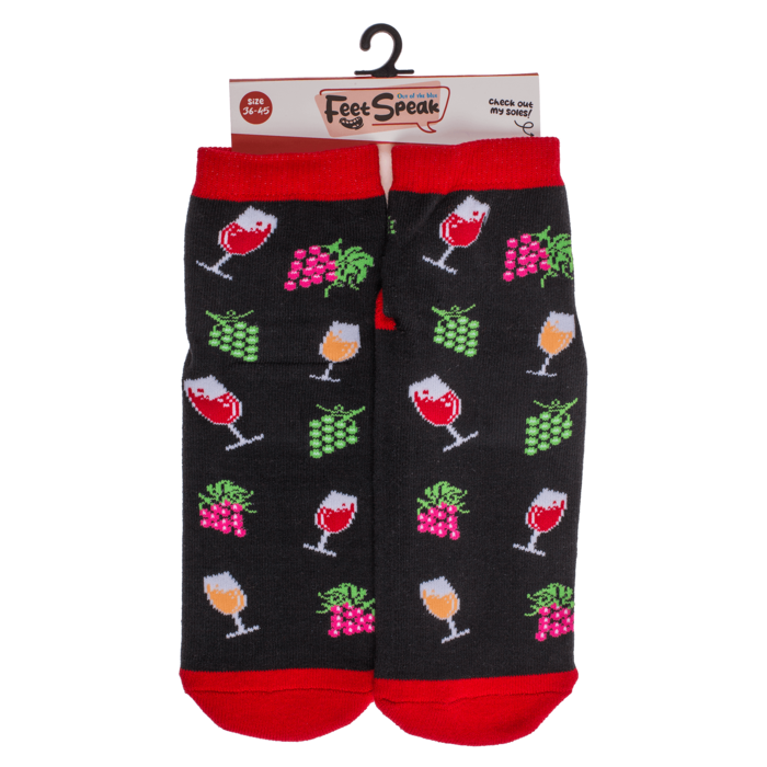 Socks, with ABS sole, Wine Time, one size, 60% cotton, 23% polyamide, 16% polyester, 1% elastane, with headercard