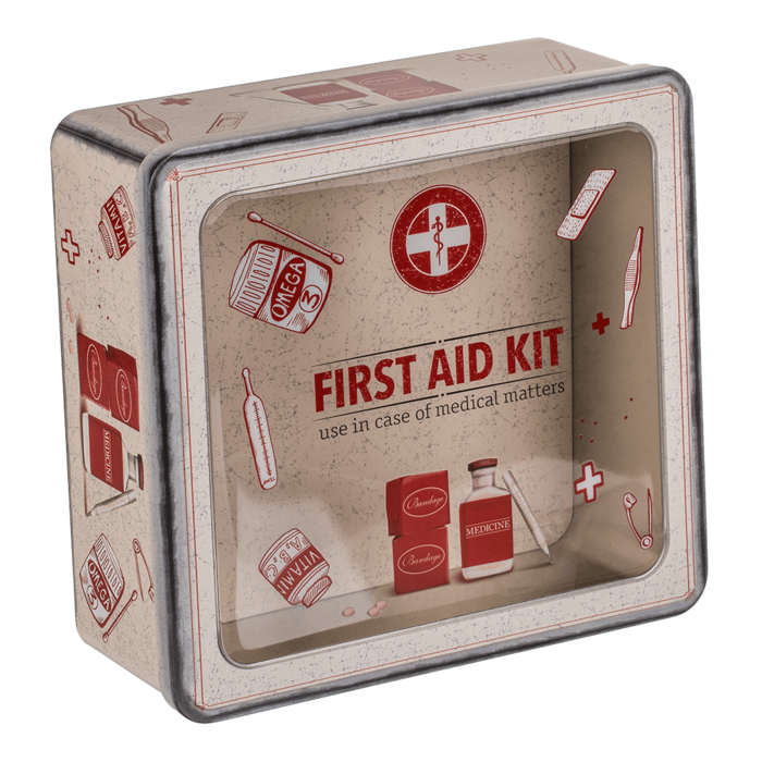 First Aid kit, Square metal tin box, with window