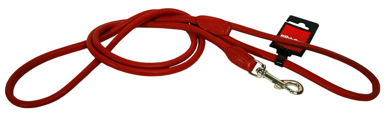 Hundkoppel runt i mjukt läder, rött 8 mm, 180 cm