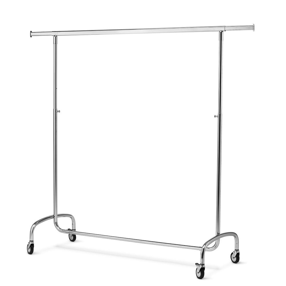 Klädställning som är höj- och sänkbart. Kromat stål. Två stycken utdragbara sidor. Fyra stycken hjul.