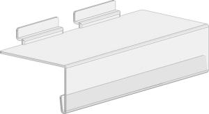 Skohylla till spårpanel. Hyllan är transparant och gjord av akryl.