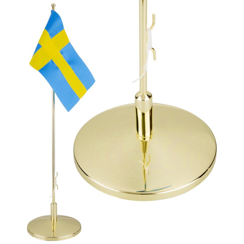 Flaggstång mässingspläterad  med flagga fri gravyr